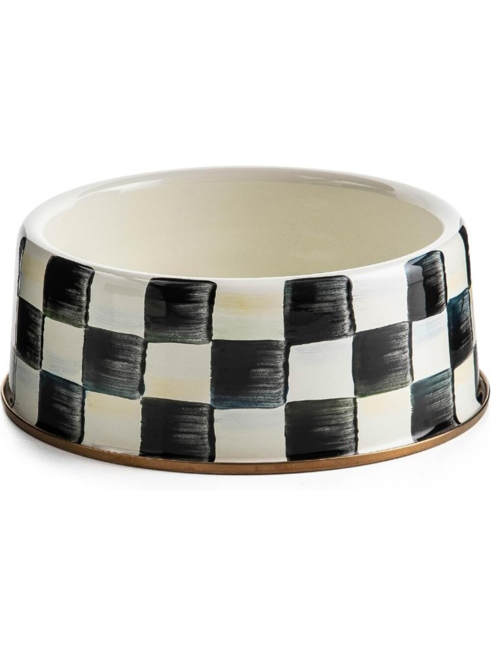 Large Enamel Pet Dish - Stylish Black and White Checkered Design, Perfect for